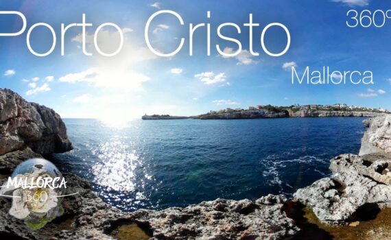 Mallorca 360º Porto Cristo rocks by the sea opposite lighthouse 4K VR